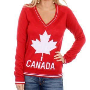 NWT Tipsy Elves Canada Maple Leaf V-Neck Sweater